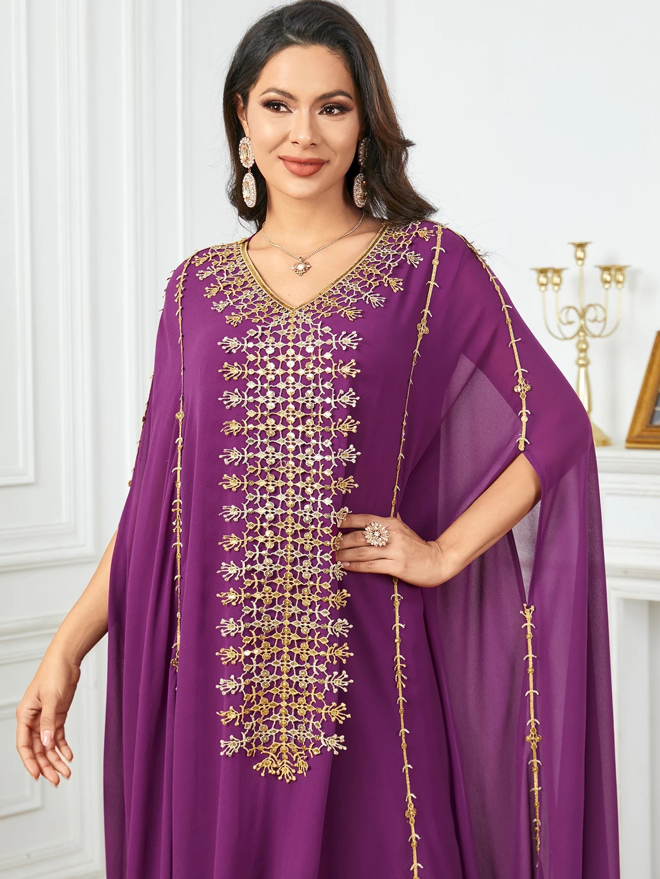 Women's Arabian Polyester Full Sleeves Embroidery Pattern Dress