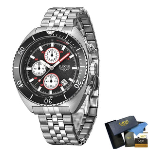 Men's Stainless Steel Push Button Hidden Clasp Waterproof Watches