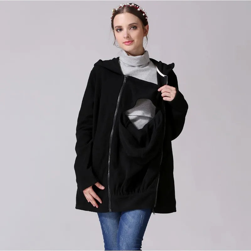 Women's Polyester Long Sleeve Solid Pattern Hooded Maternity Dress