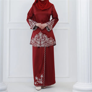 Women's Arabian Polyester Full Sleeves Embroidery Pattern Dresses