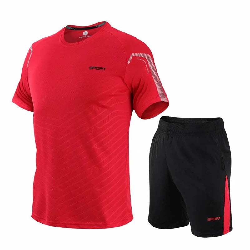 Men's Polyester Short Sleeve T-Shirt With Shorts Workout Set