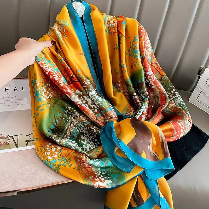 Women's Silk Neck Wrap Printed Pattern Trendy Beach Scarves