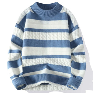 Men's Polyester Full Sleeve Striped Pattern Pullover Casual Sweater