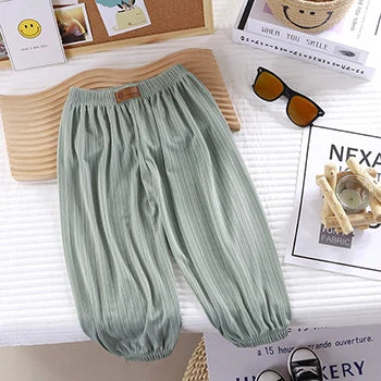 Kid's Cotton Mid Elastic Waist Closure Casual Wear Trousers