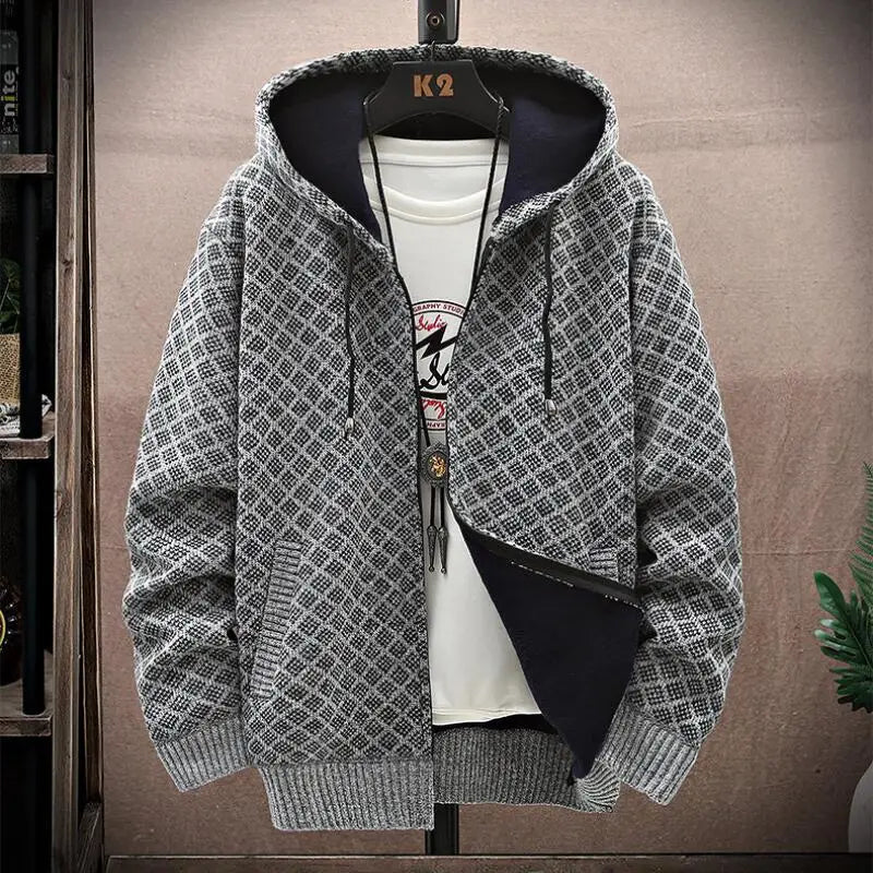 Men's Wool Full Sleeves Zipper Closure Hooded Casual Wear Jacket