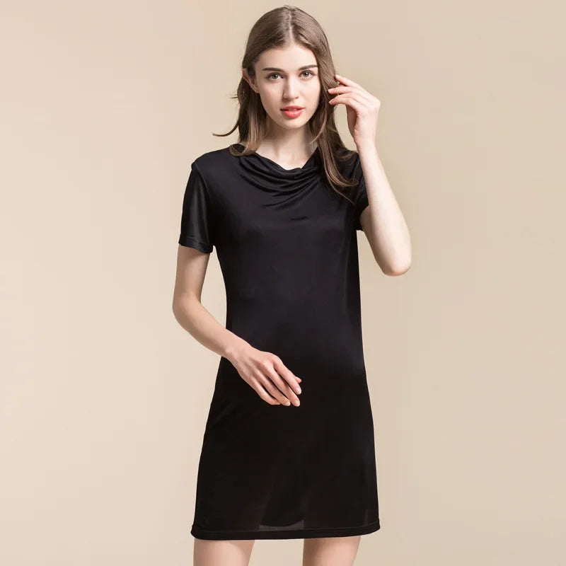 Women's Polyester O-Neck Short Sleeves Nightgown Sleepwear Dress