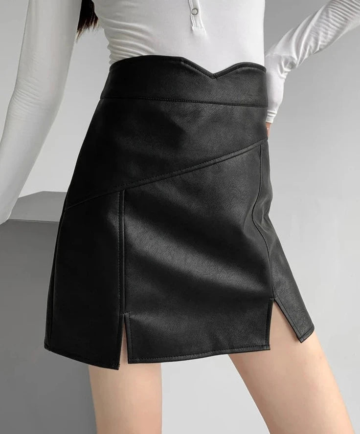 Women's Faux Leather High Waist Solid Pattern Casual Wear Skirts