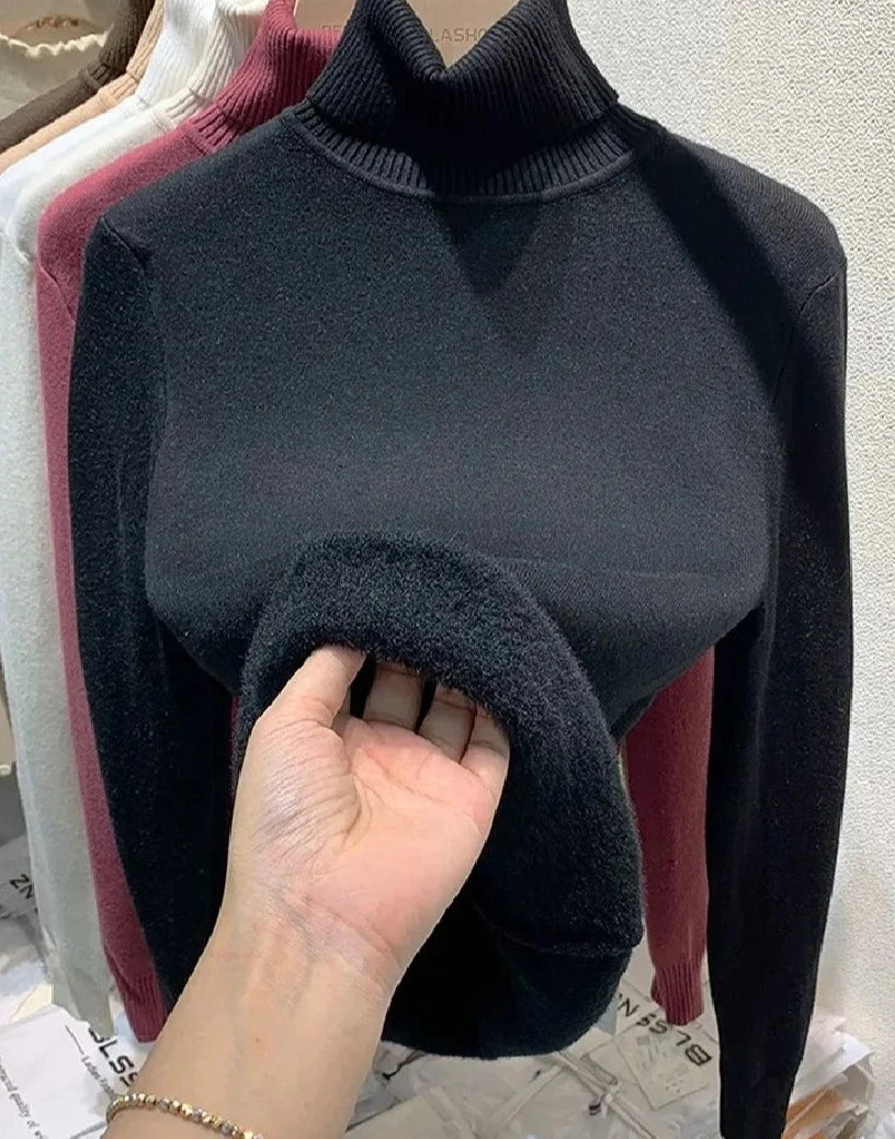 Women's Acrylic High-Neck Long Sleeve Pullover Casual Sweater