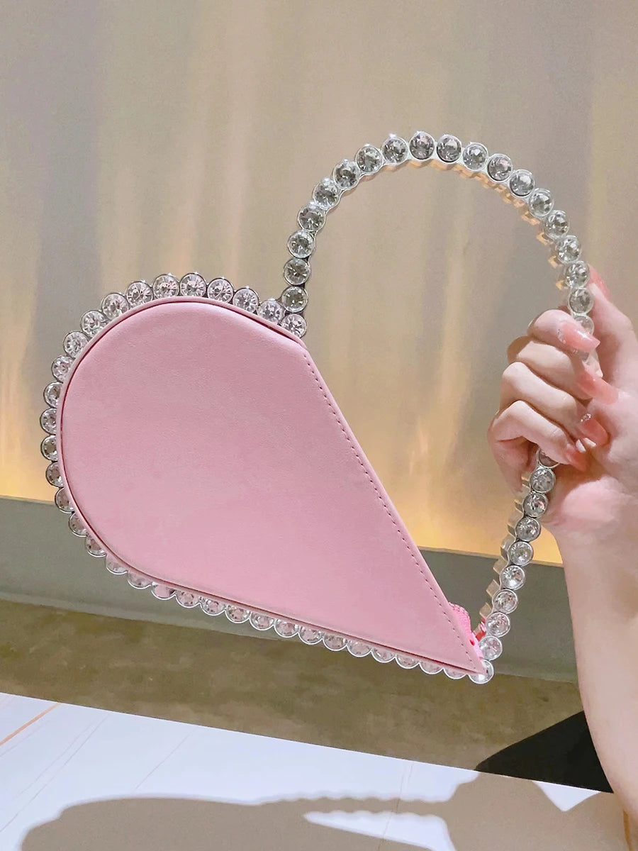 Women's Patent Leather Heart Shaped Trendy Bridal Wedding Clutch