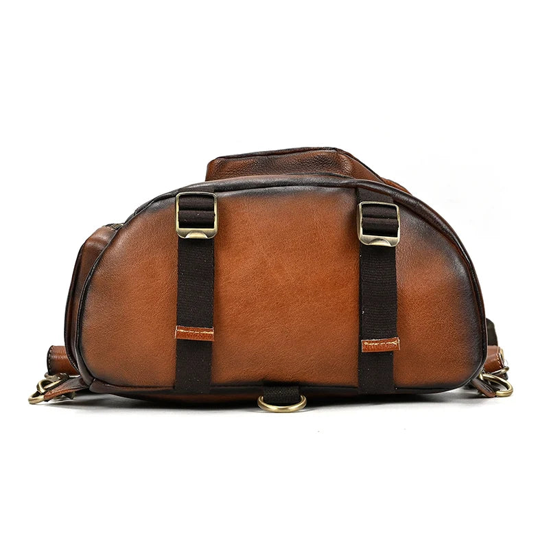 Men's Genuine Leather Solid Pattern Zipper Closure Backpack