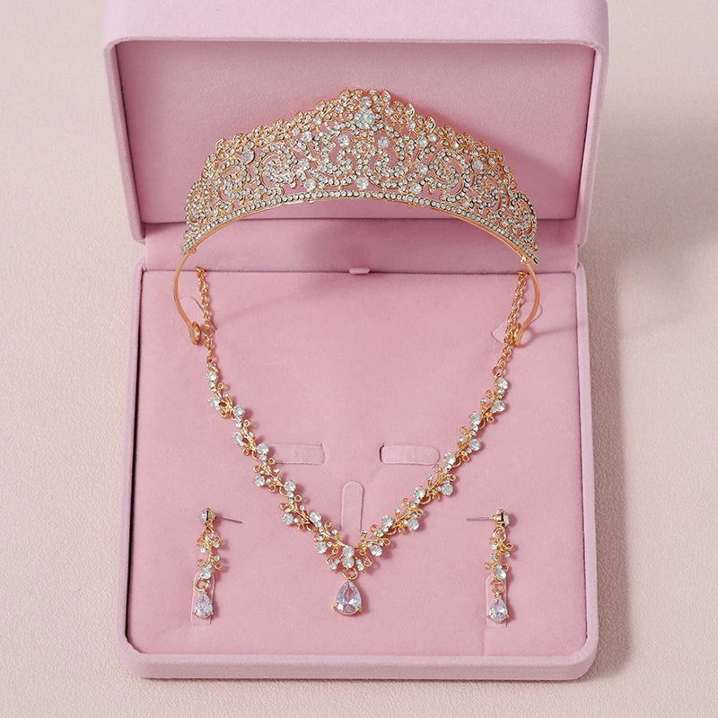 Women's Zinc Alloy Water Drop Bridal Wedding Crown Jewelry Sets