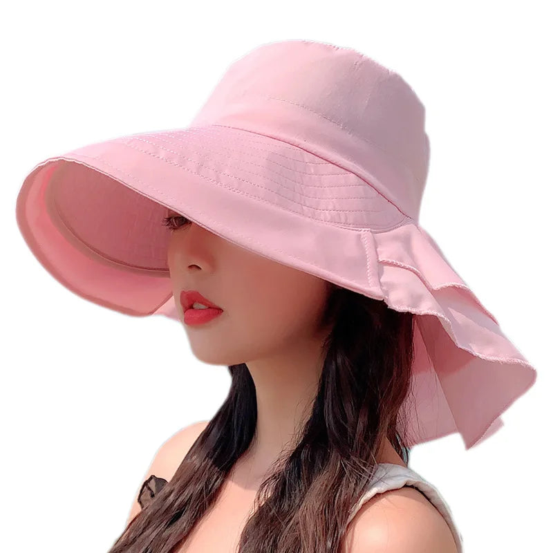 Women's Cotton Solid Pattern Sun Protection Trendy Beach Hat