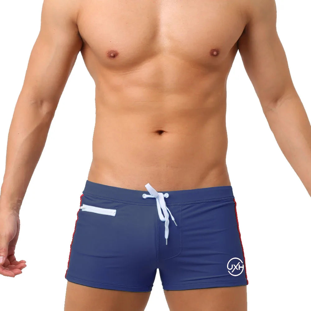 Men's Polyester Drawstring Closure Letter Boxer Swimwear Shorts