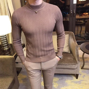 Men's Polyester Turtleneck Full Sleeves Solid Pattern Sweater