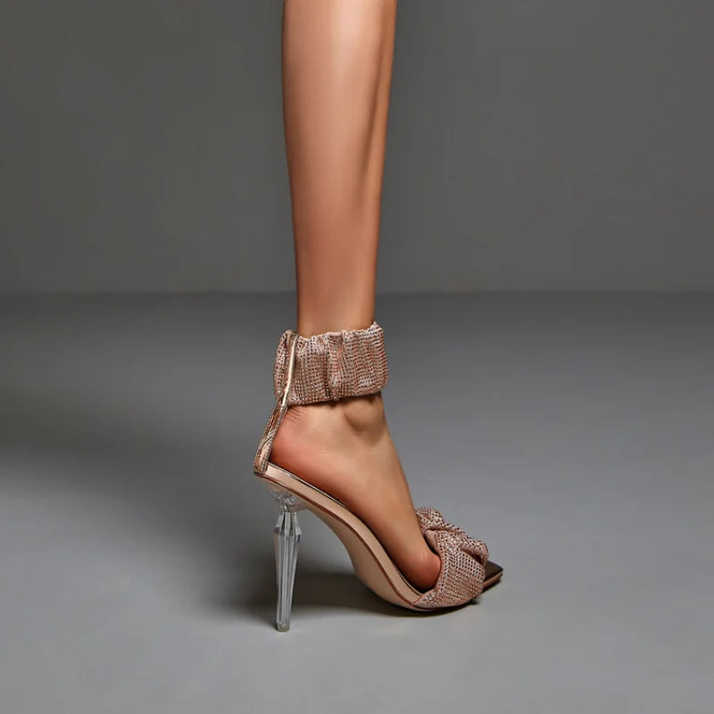 Women's Microfiber Square Toe Slip-On Closure High Heels Sandal