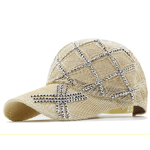 Women's Cotton Rhinestone Pattern Luxury Casual Baseball Caps