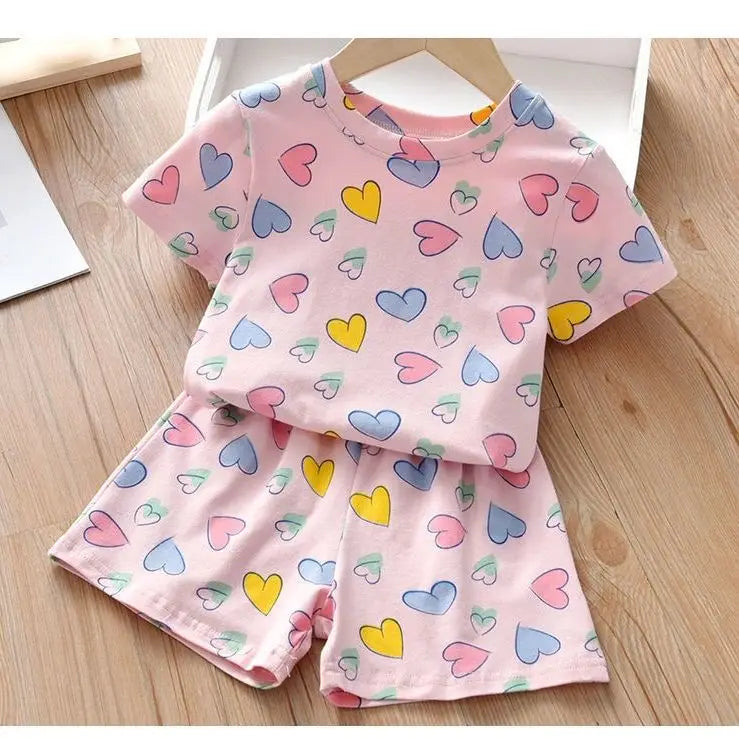 Kid's Polyester O-Neck Short Sleeve Printed Casual Wear Clothes