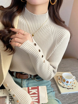 Women's Polyester Turtleneck Full Sleeves Solid Pattern Sweater