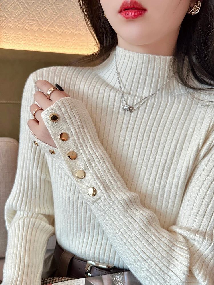 Women's Polyester Turtleneck Full Sleeves Solid Pattern Sweater