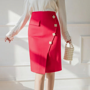 Women's Polyester Elastic High Waist Solid Pattern Casual Skirts