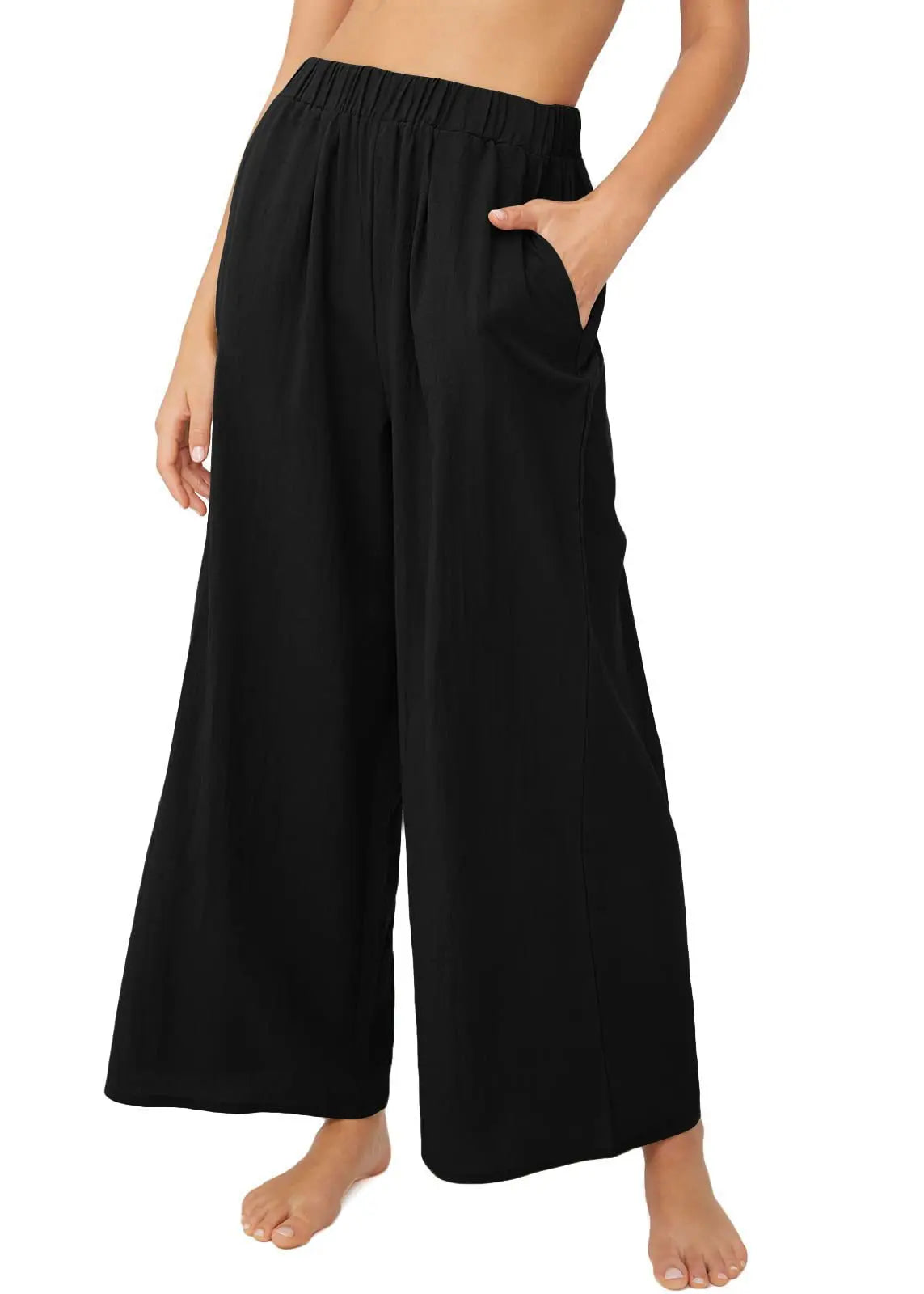 Women's Polyester Elastic Closure High Waist Casual Wear Trousers