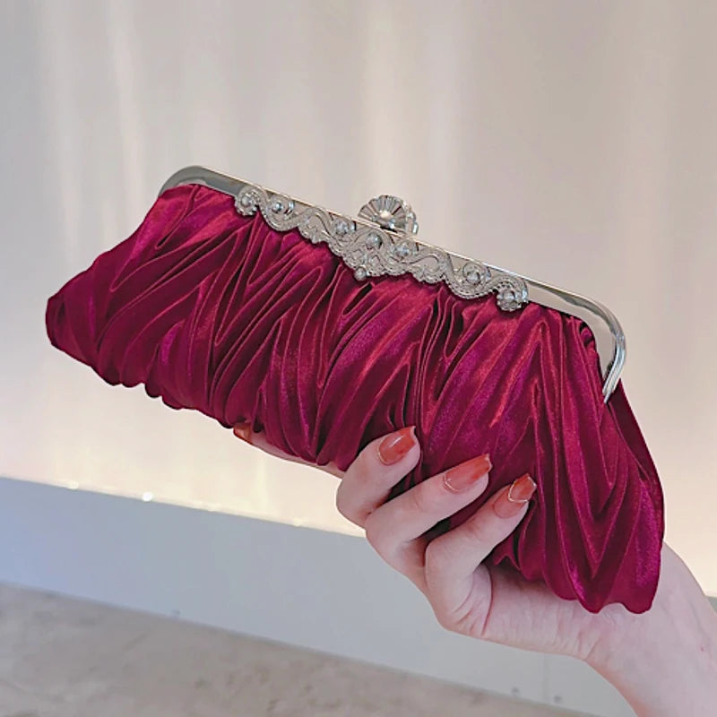 Women's Satin Hasp Closure Rhinestone Trendy Wedding Clutch