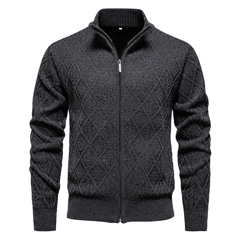 Men's Polyester Mandarin Collar Full Sleeves Zipper Sweater