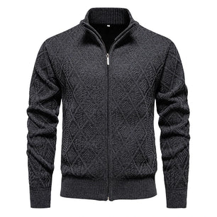 Men's Polyester Mandarin Collar Full Sleeves Zipper Sweater