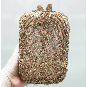 Women's Metallic Hasp Closure Rhinestone Trendy Wedding Clutch