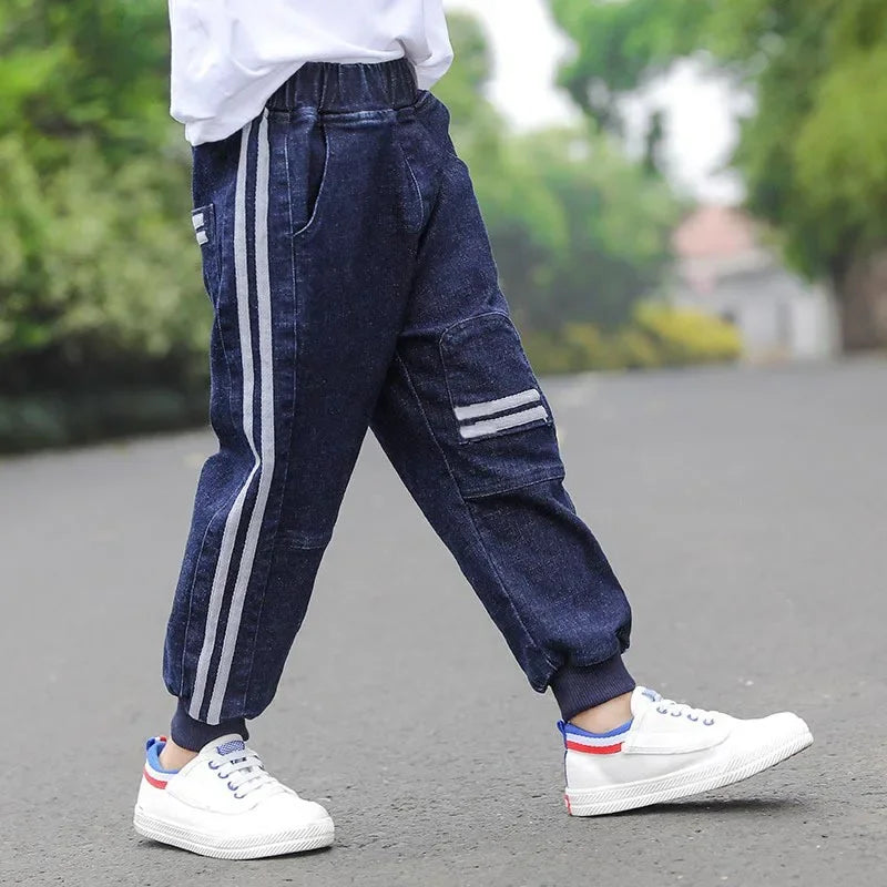 Kid's Cotton Mid Elastic Waist Closure Casual Wear Denim Pants