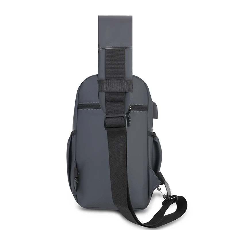 Men's Nylon Zipper Closure Slot Pocket Messenger Casual Backpack