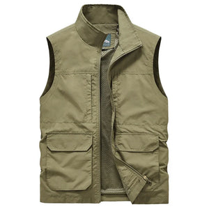 Men's Polyester Stand Collar Sleeveless Solid Pattern Jacket