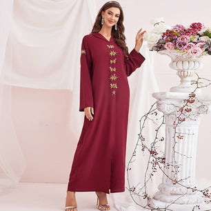 Women's Arabian Polyester Full Sleeve Beaded Pattern Casual Dress