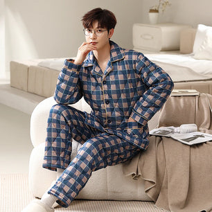 Men's Cotton Turn-Down Collar Full Sleeves Sleepwear Pajamas Set