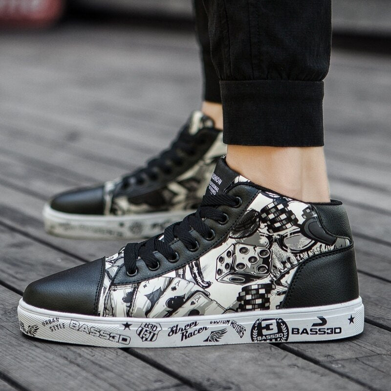 Men's Leather Round Toe Lace-up Closure Printed Casual Shoes