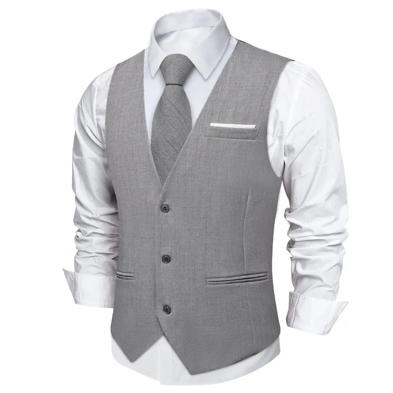 Men's Cotton V-Neck Sleeveless Plain Single Breasted Formal Vests