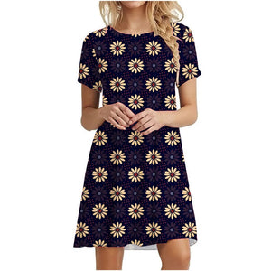 Women's Polyester Short Sleeves Floral Pattern Mini Casual Dress