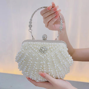 Women's Metallic Pearl Pattern Classic Bridal Wedding Clutch