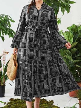 Women's Arabian Polyester Full Sleeves Printed Pattern Dress