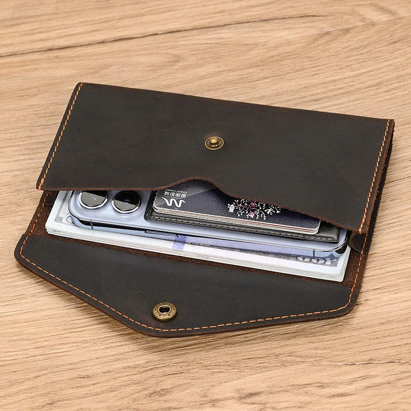 Men's Genuine Leather Solid Pattern Card Holder Trendy Wallets