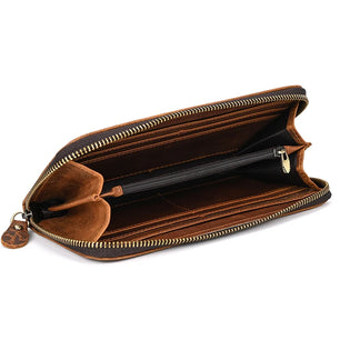 Women's Genuine Leather Zipper Closure Solid Pattern Long Purse