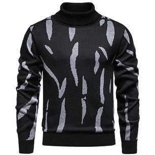 Men's Polyester Turtleneck Full Sleeves Knitted Pattern Sweater