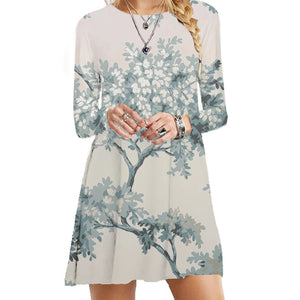 Women's Polyester O-Neck Long Sleeves Mini Casual Vintage Dress