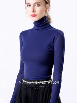 Women's Polyester Turtleneck Long Sleeve Casual Wear Blouse