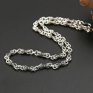 Men's 925 Sterling Silver Link Chain Geometric Pattern Necklace