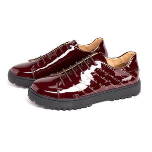 Men's Patent Leather Round Toe Lace-Up Closure Casual Shoes