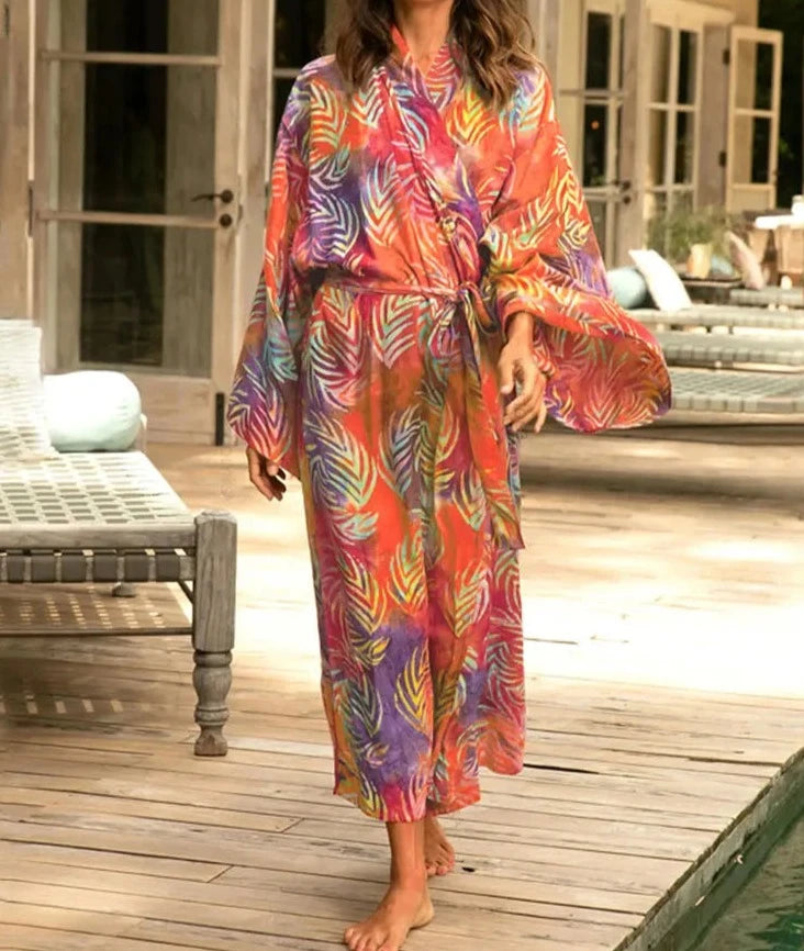 Women's Polyester Long Sleeves Printed Pattern Bathing Cover Up