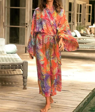 Women's Polyester Long Sleeves Printed Pattern Bathing Cover Up