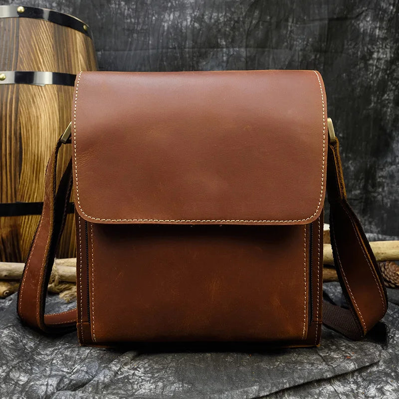 Men's Genuine Leather Hasp Closure Solid Pattern Shoulder Bag