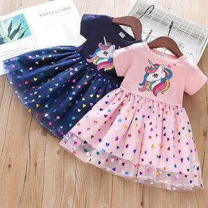 Baby Girl's Cotton O-Neck Short Sleeve Cartoon Pattern Dress